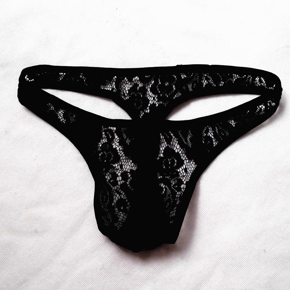 Mens  Underwear Lace Thong Enhance Pouch Patchwork G-String Briefs Pants