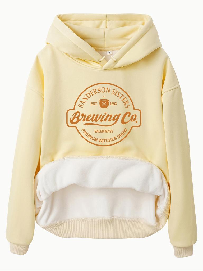 European and American Women's Fleece-Lined Hooded Sweatshirt with Kangaroo Pocket – Autumn/Winter Long-Sleeved Top.