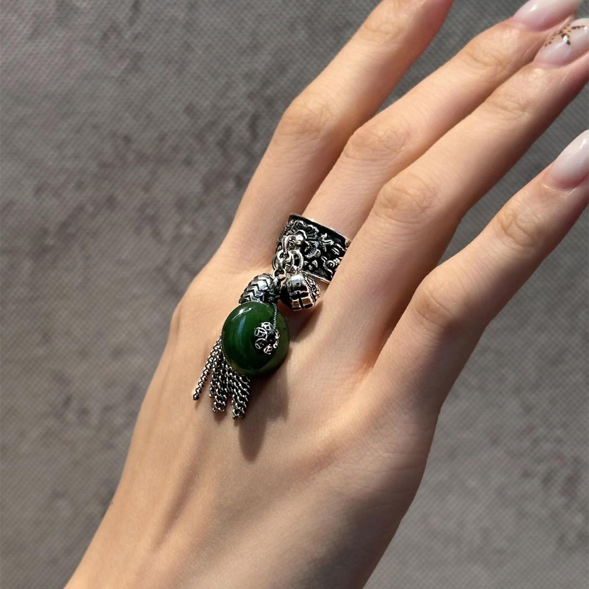 Chinese Style Retro Pattern Bell Tassel Open Rings For Women Men Hip Hop New Trend Jewelry Couples Gift Party Rock