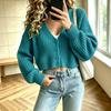 Women's Color Drop Shoulder Long Sleeve Soft Knit Sweater with Two Pockets