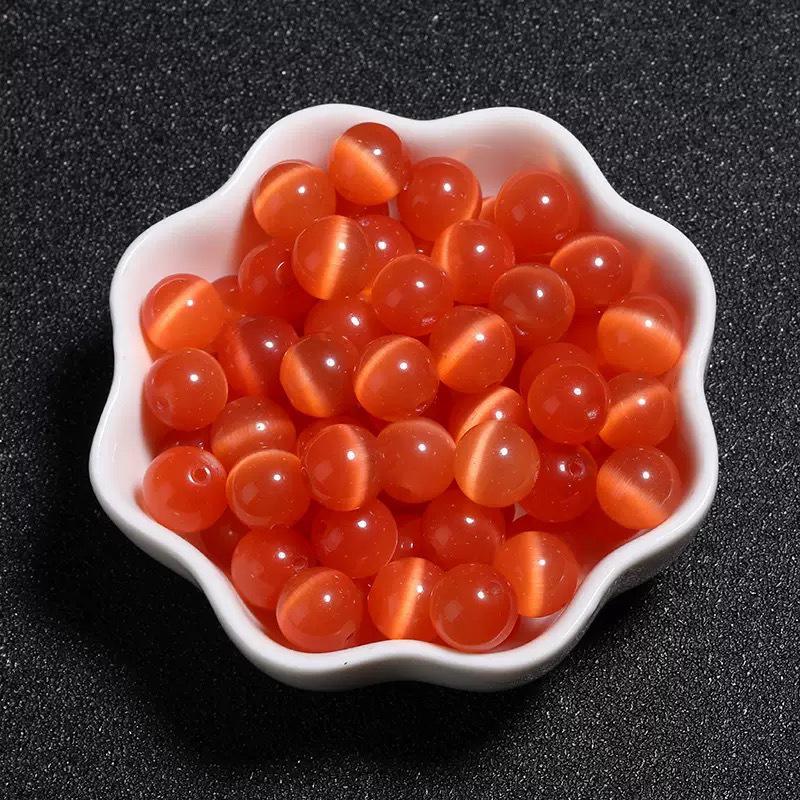 Cat's Eye Loose Beads: Powder White, Yellow, Red, Blue Round Beads for Handmade DIY Bracelets and Weaving Accessories.