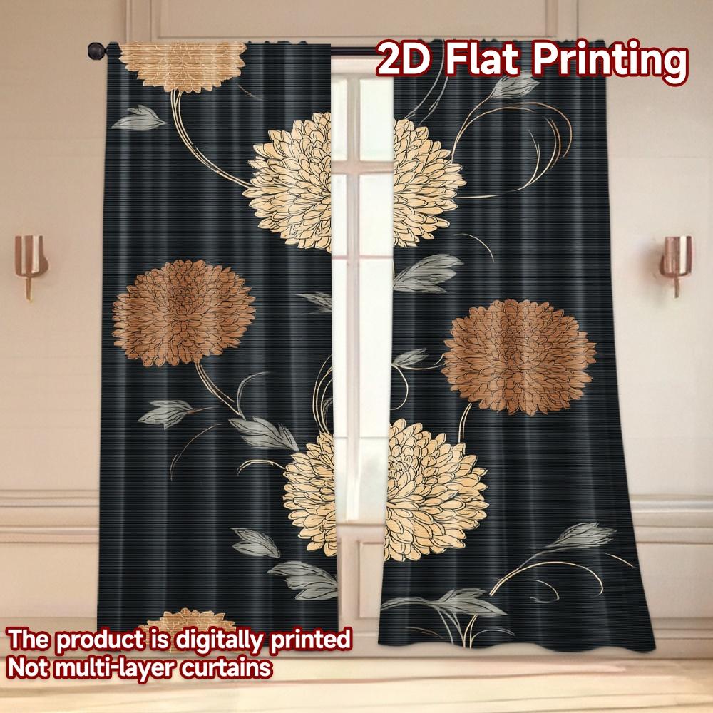 Set Of 2 Flat Printing Curtains Without Rod Floral Swirls Dark Background Valentine Is Day Festival Fashion Durable Curtain Polyester