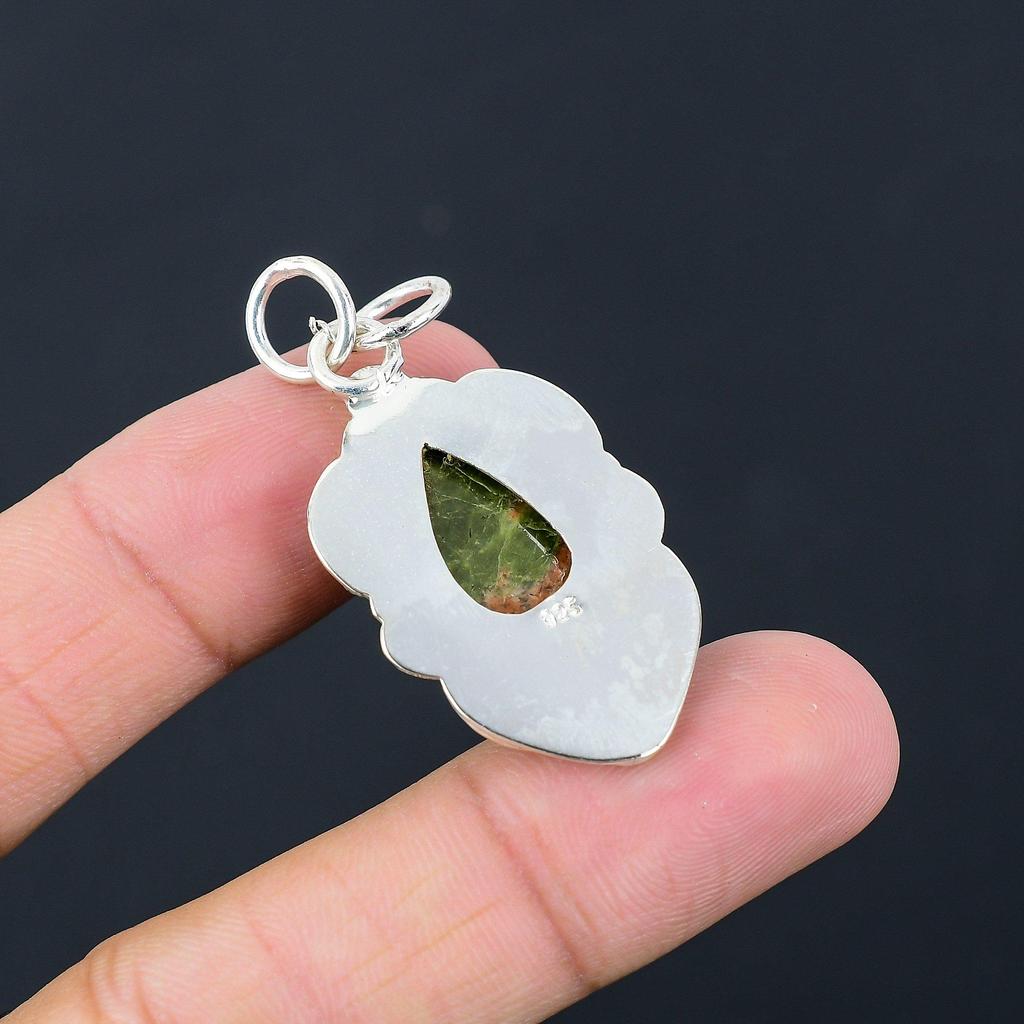 Pear Unakite Stone 925 Silver Daughter Heart Chakra Anniversary Pendant Jewelry