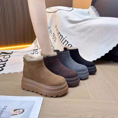 Women's Shoes, New Retro Platform Soles with Fleece, Thickened Height, Warmth, Wool Cotton Shoes, Booties, Snow Boots