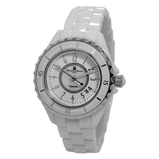

Salvatore Marra Quartz Analog Watch with Date Ceramic Unidirectional Rotating and Watch Cloth Included Women s Display, Bezel, (WHA) [Used] белый