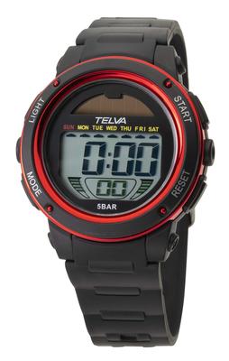CREPHA Digital Solar Watch with Day of the 5 ATM Water [CREPHA] Date, Week, Resistance, Backlight, Alarm, Stopwatch, Black/Red, TE-D192-RD, Men's