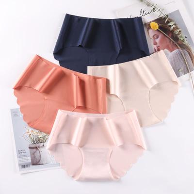 Ice Silk No Trace Panties Women's Underwear Cotton Crotch Mid Waist Solid Colour Panties