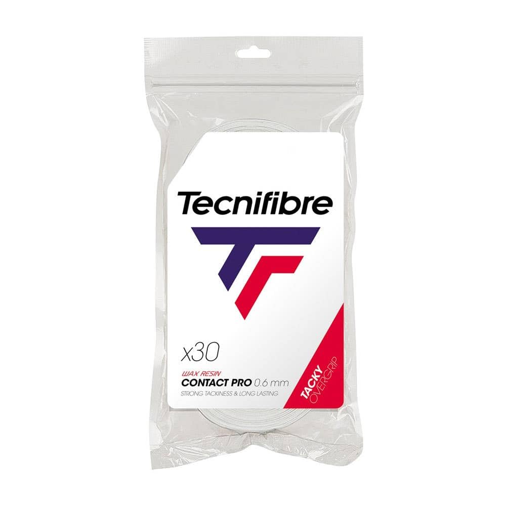 Tecnifibre Tennis Grip Tape, Contact Pro, White, 30-Pack, TFAA027