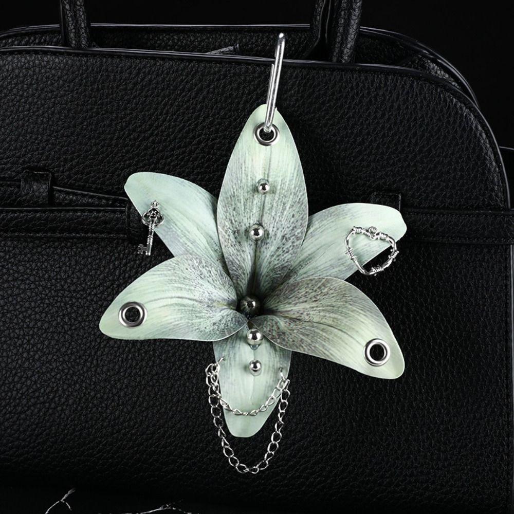 Simulation Flower Orchid Lily Keychain Backpack Decoration Colorful Flower Bag Pendant Handmade Drilling and Puncture Colorful