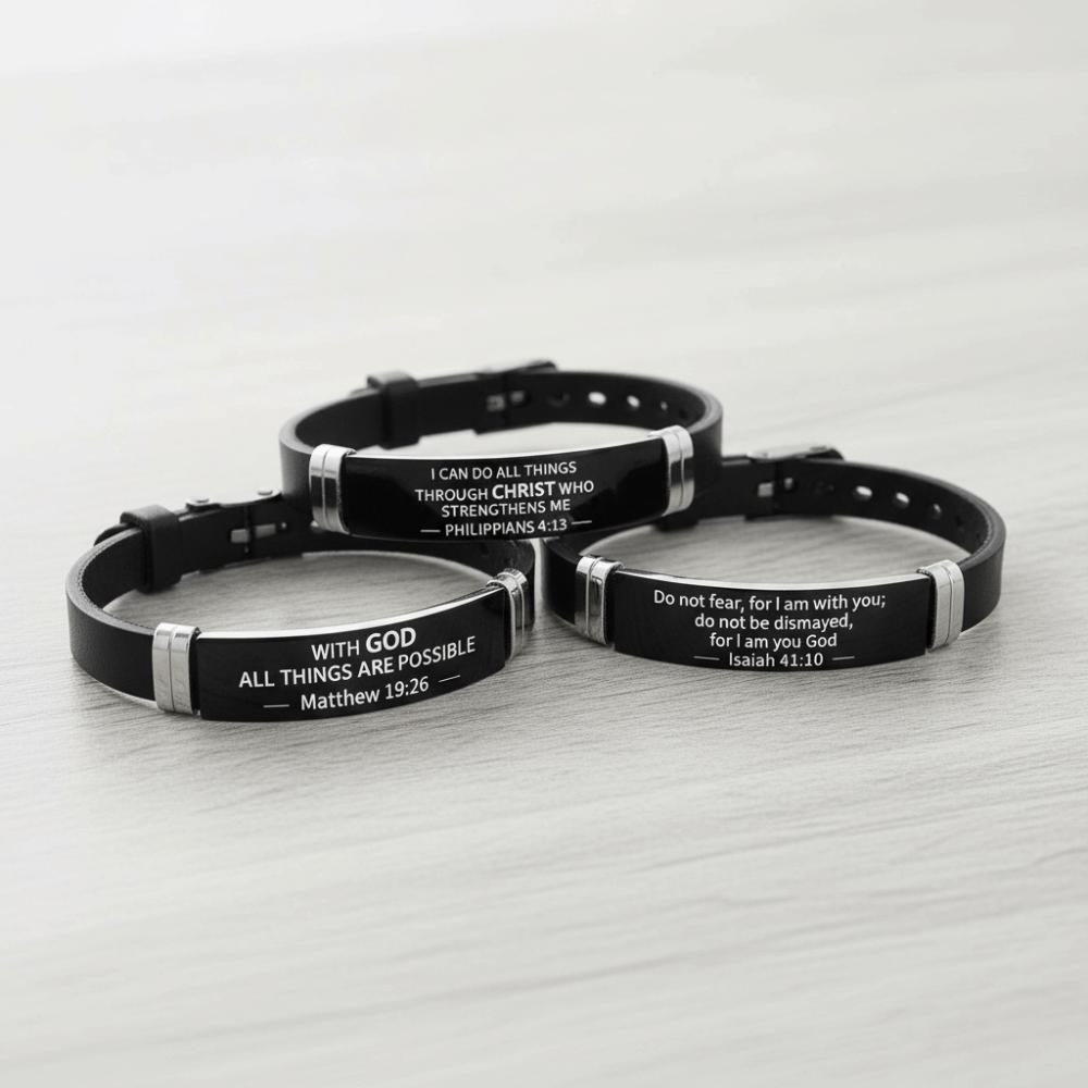 Silicone Material Christian Faith Bracelet Black Stainless Steel Inspirational Bracelet  Church