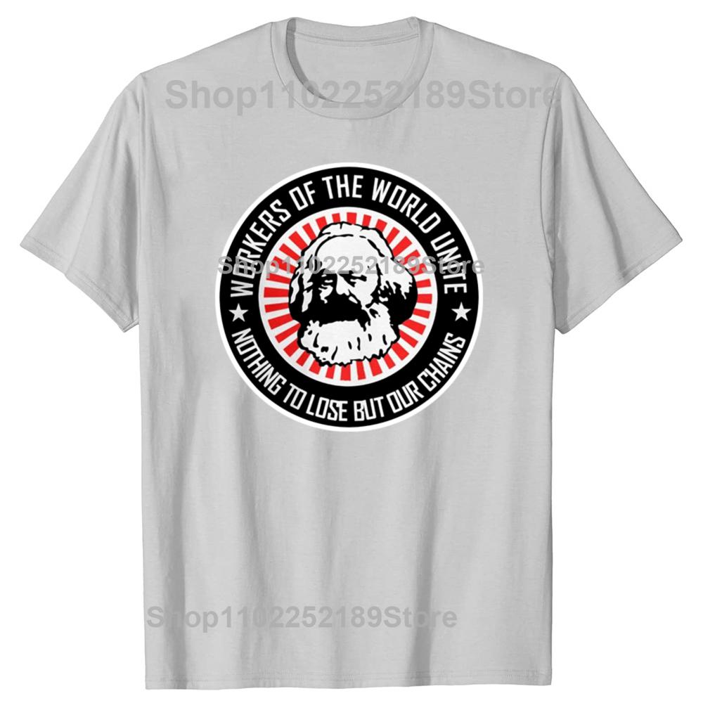 Funny Karl Marx Workers Unite Novelty Communism Marxism Socialism Graphic T-shirts Men Fashion Casual Cotton Oversized T Shirt