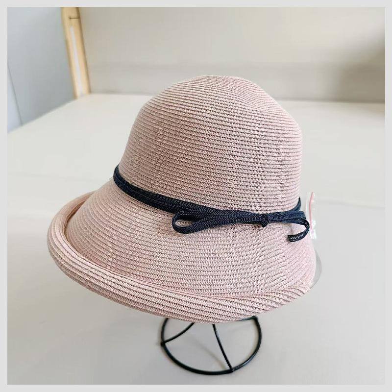 Spring and summer Hepburn style literary and simple crimped fisherman hat beach face covering sun hat foldable sun protection hat women