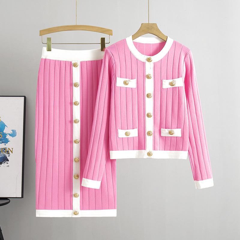 Women's Autumn and Winter High-end Dress Set Half Skirt Knitted Cardigan Two-piece Dress Set
