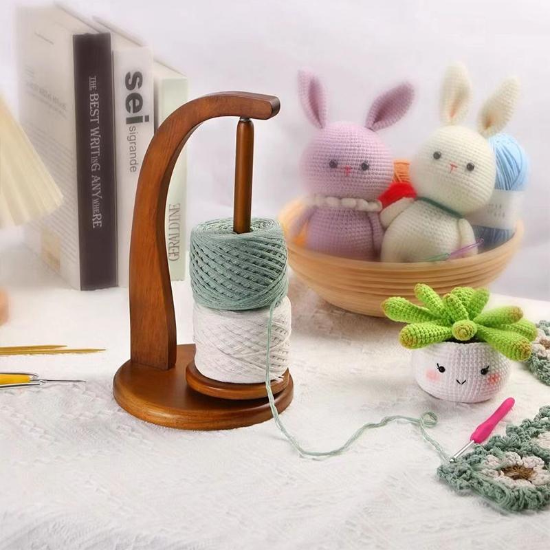 Hot Sale! Wooden Yarn Holder Spinning Knitting Tools Crochet Rotating Magnetic Thread Spool Wool Ball Winder Rotation Spinner