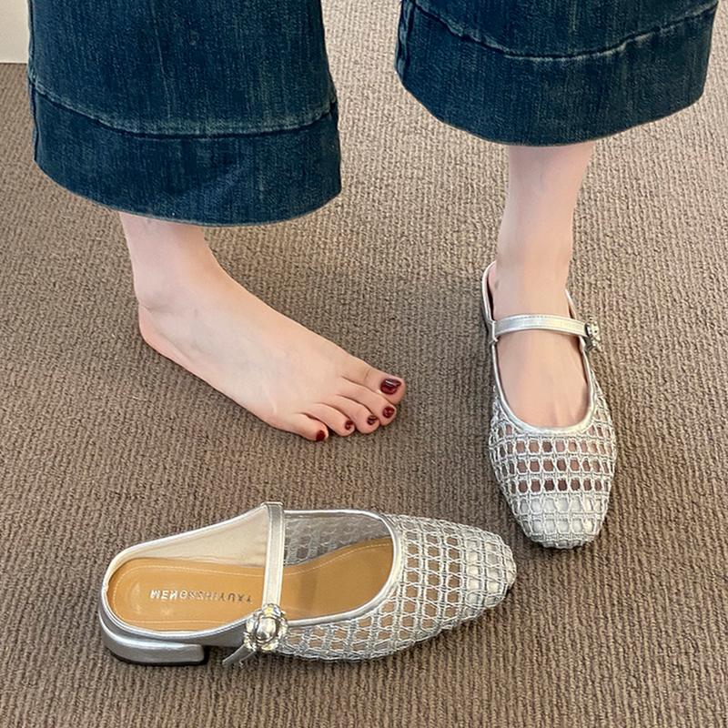 Fashion Female Shoes Ladies' Slippers Loafers Square Heel Cover Toe 2025 Block Soft Slides Female Shoes Womens Slippers Outdoor Loafers