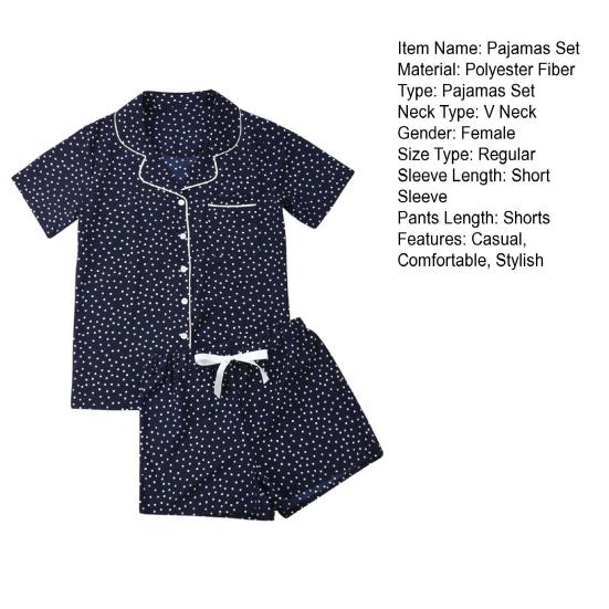 Pajamas Set for Women Button Down Short Sleeve Shirts Drawstring Shorts Two Piece Sleepwear