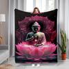 Buddha Lotus Flannel Blanket Glowing Pink Sacred Buddha Art Soft Warm Living Room Couch Wrap Serene Relaxing Decor Certified