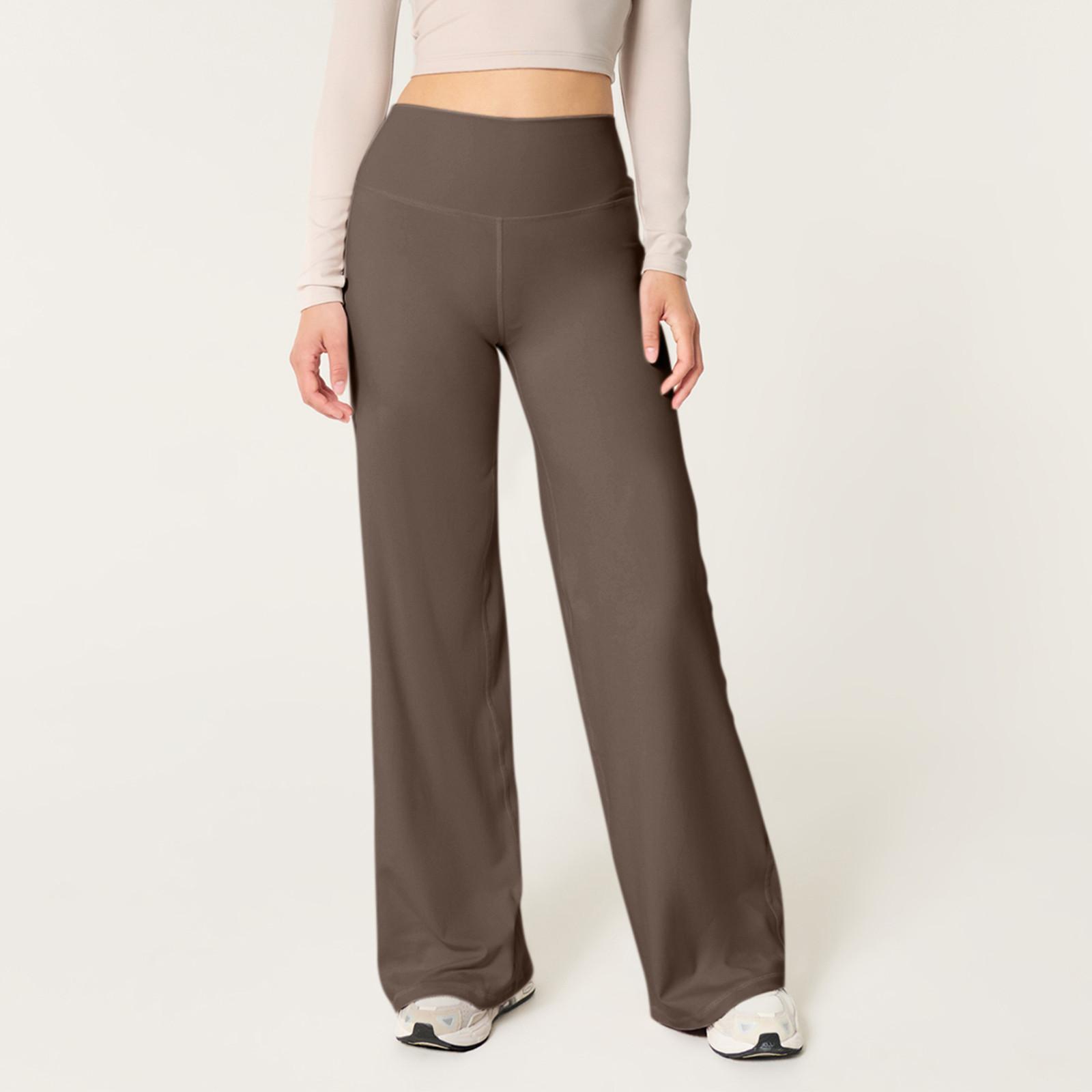 

Широкие брюки для женщин, брюки для йоги, спортивные штаны с высокой талией и карманами, эластичные брюки, удобные спортивные спортивные штаны для тренировок M кофейный