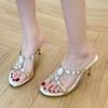 Summer New Rhinestone Gem French High-heeled Sandals Women's Round Toe Open Toe Temperament Stiletto Non-slip Cool Slippers