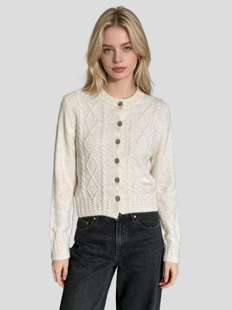 New Crew Neck Knit Cardigan for Women, Autumn/winter Coarse Knit Knit Sweater Jacket, Fashionable Versatile Long-sleeve Top