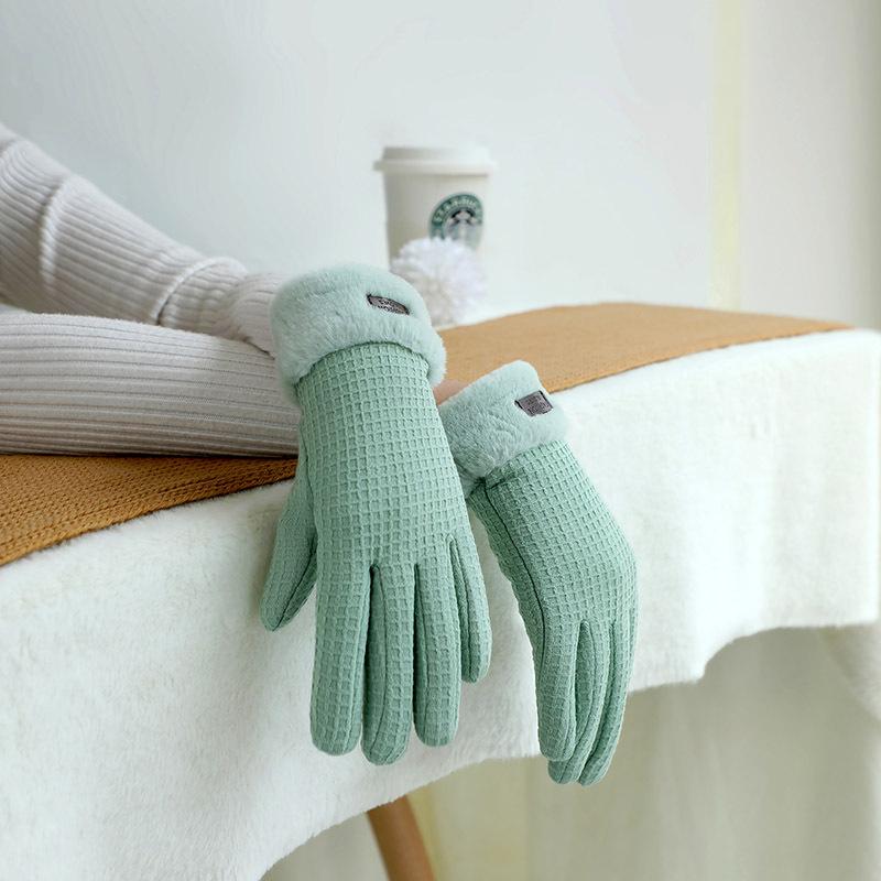 

Зимние теплые перчатки для женщин с утолщенными флисовыми манжетами для вождения на открытом воздухе и езды на велосипеде, ветрозащитные и холодостойкие перчатки с сенсорным экраном из кроличьего флиса