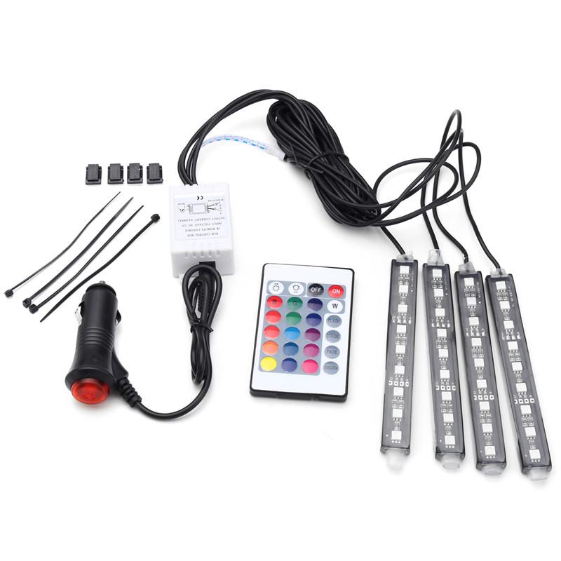 4 pz Auto RGB HA CONDOTTO LA Luce di Striscia HA CONDOTTO Le Luci di Striscia Colori Car Styling Decorativo Atmosfera Lampade Auto Luce Interna Con Telecomando 12 V