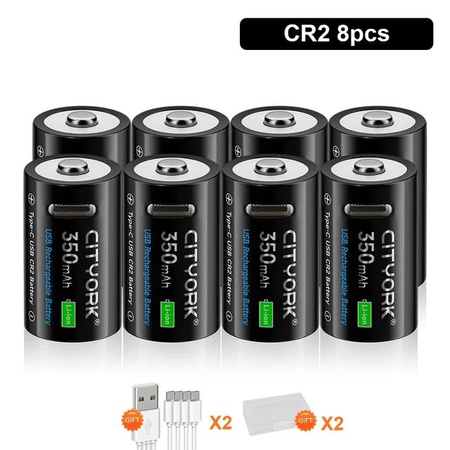 Cityork 3,7V Lithium CR2 Wiederaufladbare Batterie Kamera Entfernungsmesser Scheibenbremsschloss GPS Sicherheit Medizinisches Gerät + Kostenloses Typ-C-Kabel