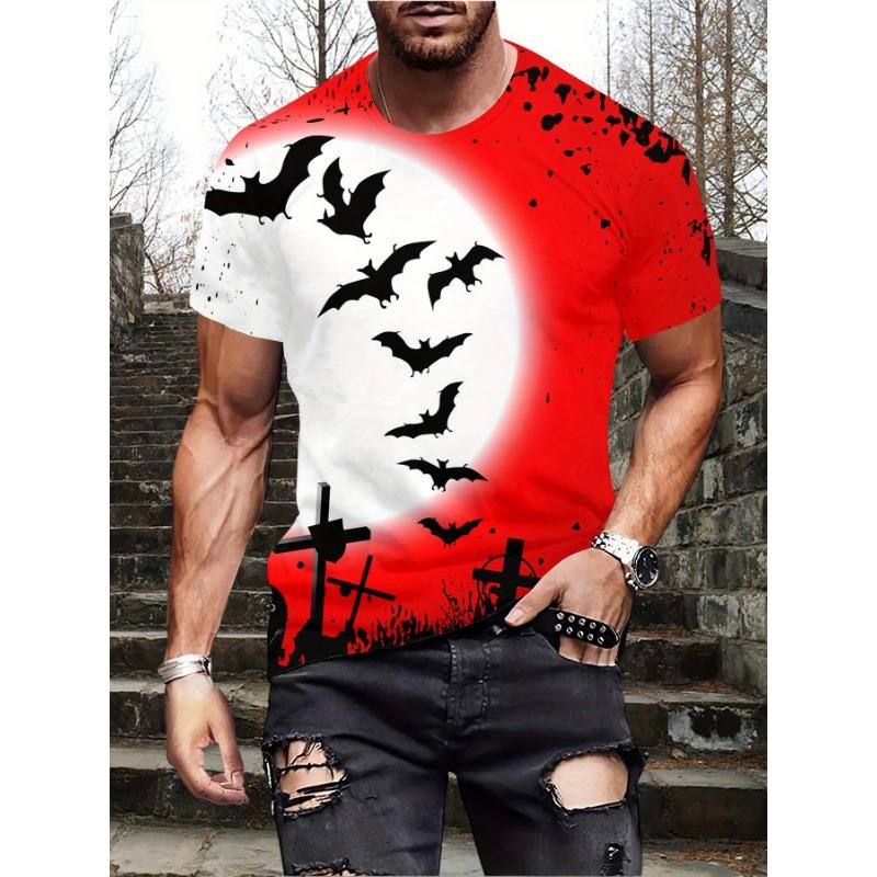 2025 European and American Summer New Men's T-shirt Geometric 3D Printing Casual Short Sleeve Bear Printing