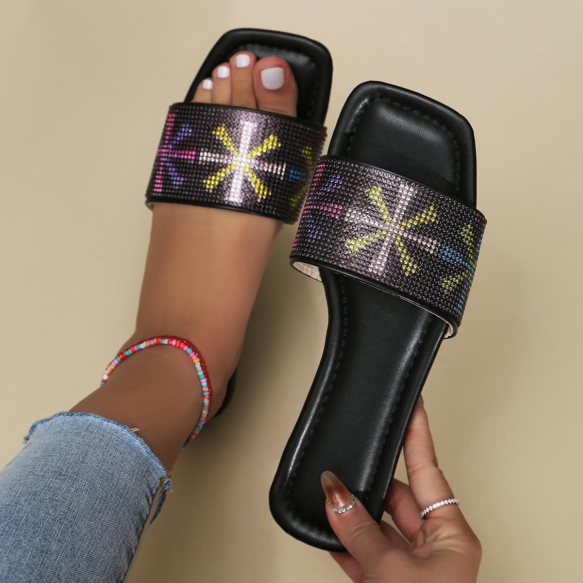 

Тапочки женские летние туфли для женщин на плоской подошве дизайнерские тапочки шикарные шлепанцы женские уличные пляжные туфли женские Zapatillas De Mujer 36 чёрный