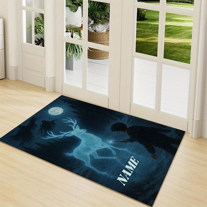 Custom Name Witchcraft Magic Hogwarts Crest Carpet Rug Customizable Soft Washable Anti-Slip Home Living Room Sofa Mats Personalized Rug. 090983