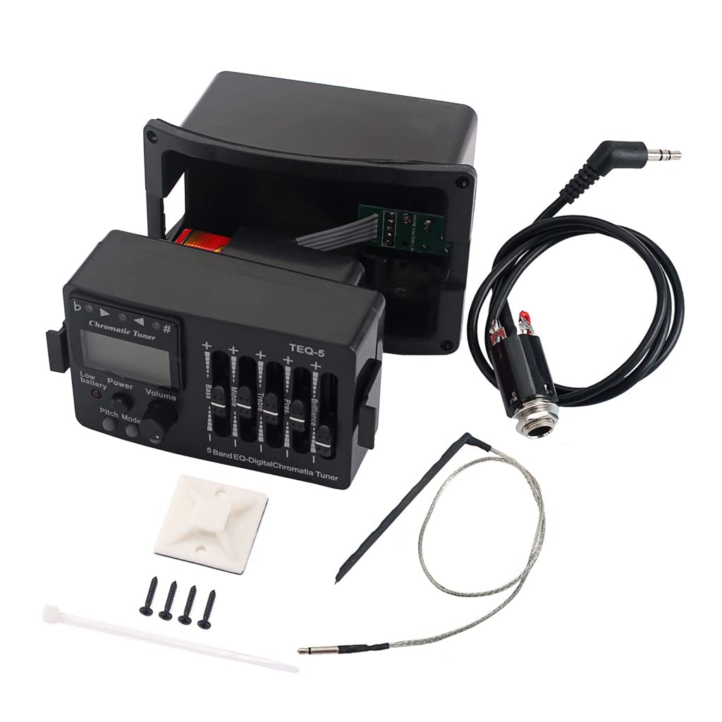 Ogdni Acoustic Guitar Preamp EQ Equalizer for Acoustic Guitar Amplifier with Digital Chromatic Tuner and Piezo Pickup for Acoustic Guitar Accessories
