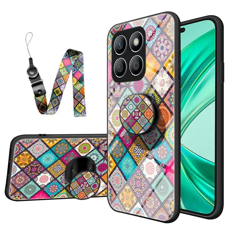 

Чехол из закаленного стекла для Honor X8b 4G, чехол для телефона с цветочным узором и ремешком