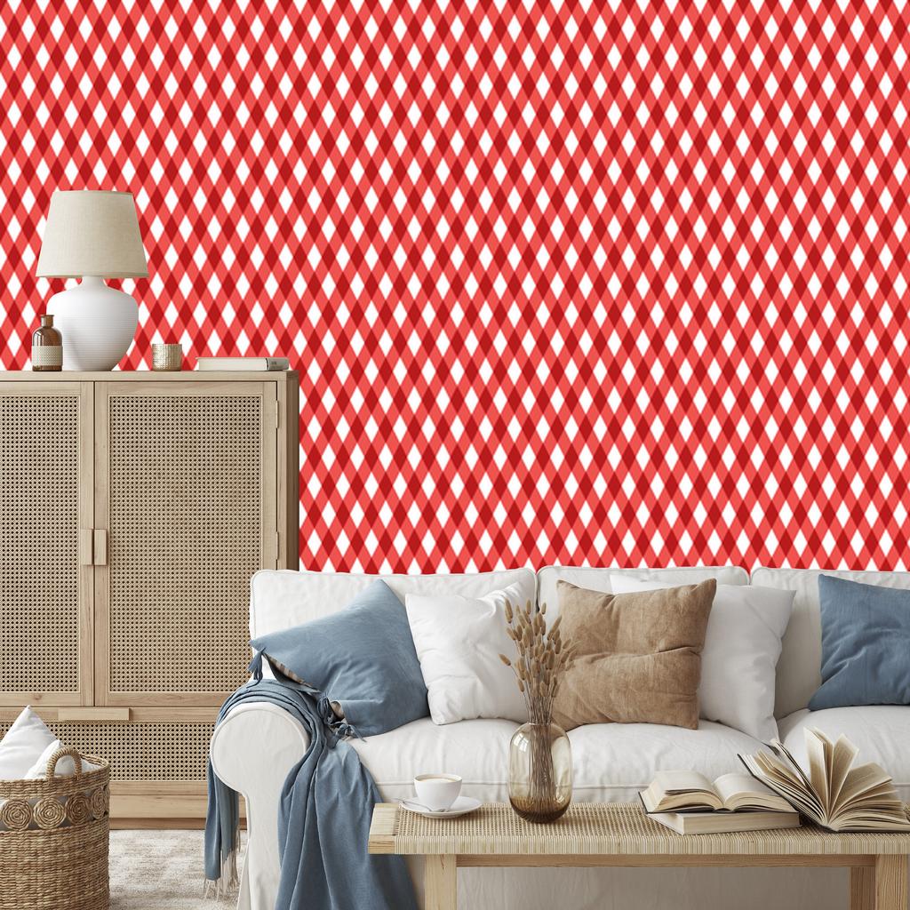 Vichy Red and Coral Plaid Wallpaper for Living Room and Bedroom 50x1000
