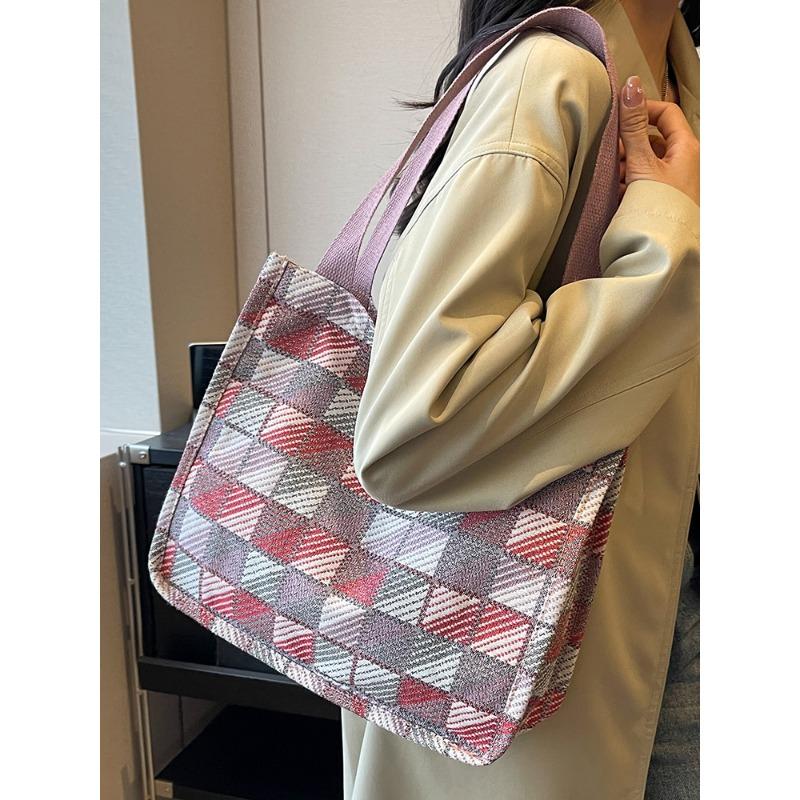 Canvas Bag Large Capacity Women's Summer High-end Fashion One-Shoulder Armpit Bag College Student Commuter Tote Bag