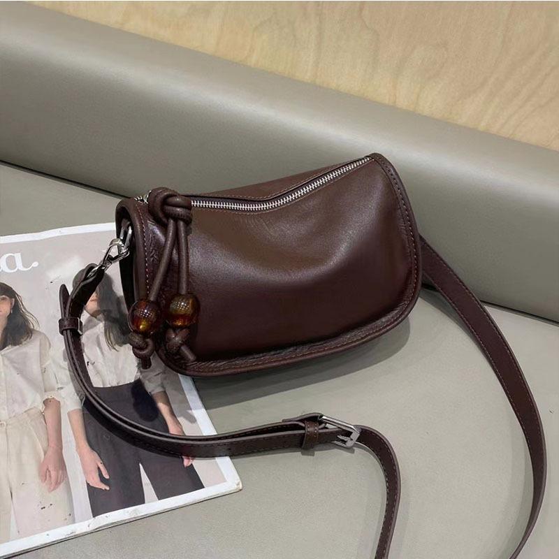 Genuine Leather Dumpling Bag Women's Casual All-Match Cowhide Bag Mini Shoulder Crossbody Bag Mobile Phone Bag