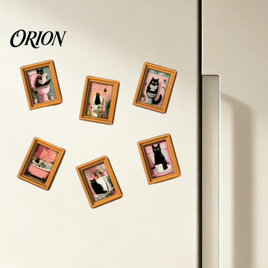 Magnetic Picture Frames for Refrigerator Funny Wooden Fridge Magnets Frame, Retro Cute Cat Pattern Artistic Home Decor Accessories Locker Magnet Photo