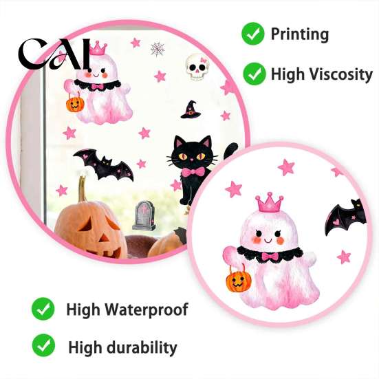Removable Holiday Decor 2 Sheets Halloween Cartoon Ghost Window Cling, Spooky Decorative Decal Glass Sticker, Waterproof Static for Party Sticker