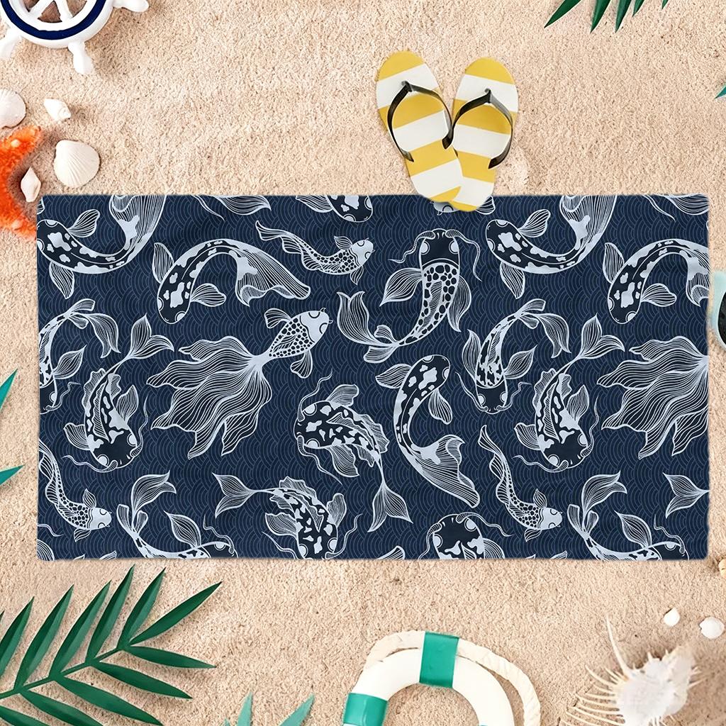 1pc Japanese Style Koi Beach Towel Large Quick-drying Towel Suitable for Beach Yoga Pool Gym Sport Towel Summer Gift for Friends