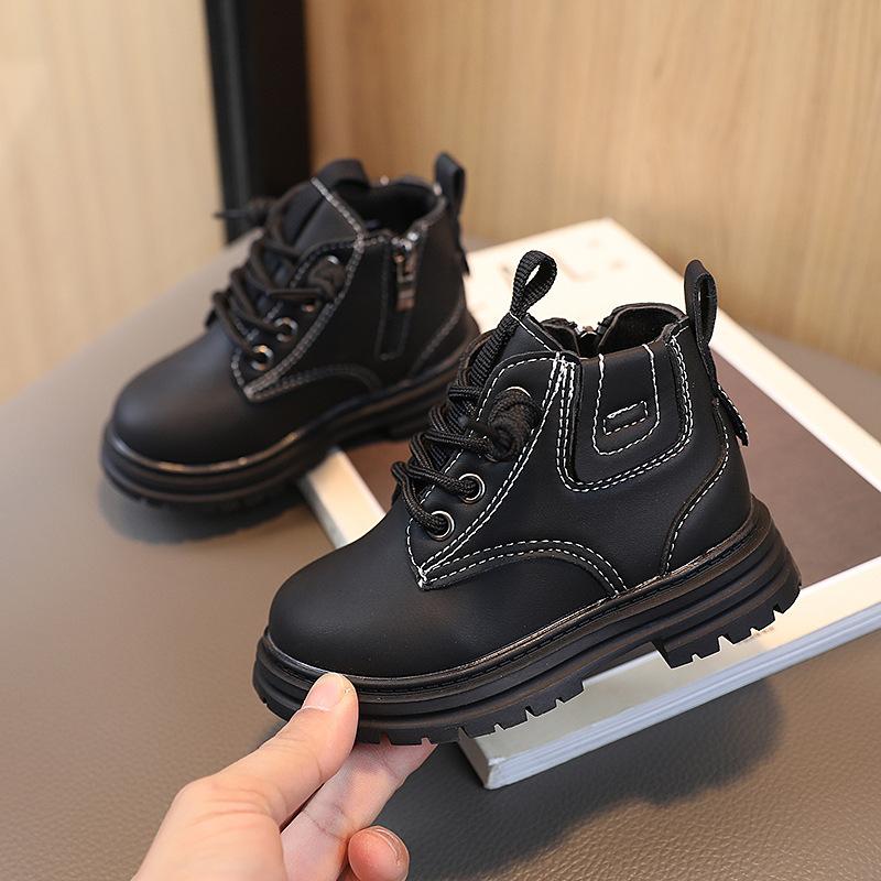 Children's Martin Boots Spring 2025 Boys Short Boots British Retro Girls Leather Boots Non-slip Soft Sole Baby Shoes Single