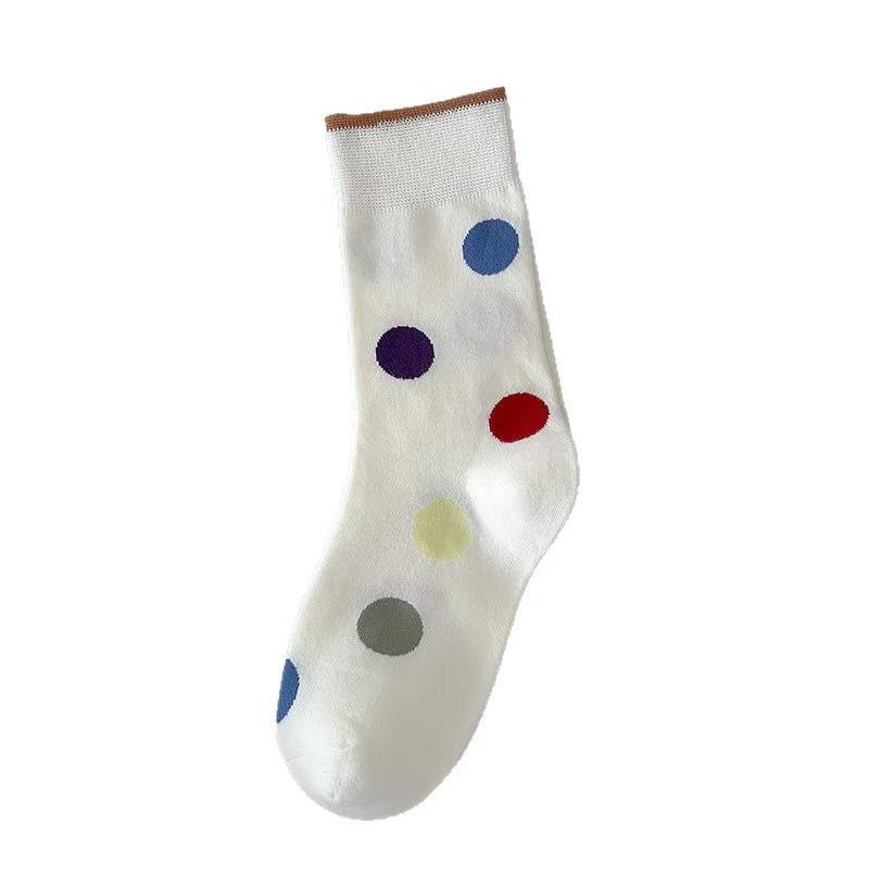 Colorful Polka Dot Color-blocked Socks for Women, Breathable and Comfortable Cotton Socks, Simple and Cute, Versatile, School Style, Pile Pile Socks
