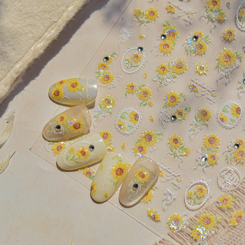 1Sheet 5D Soft Embossed Relief Nail Stickers Cute Daisies Self Adhesive Slider Stickers Press On Nails DIY Nail Art Dec