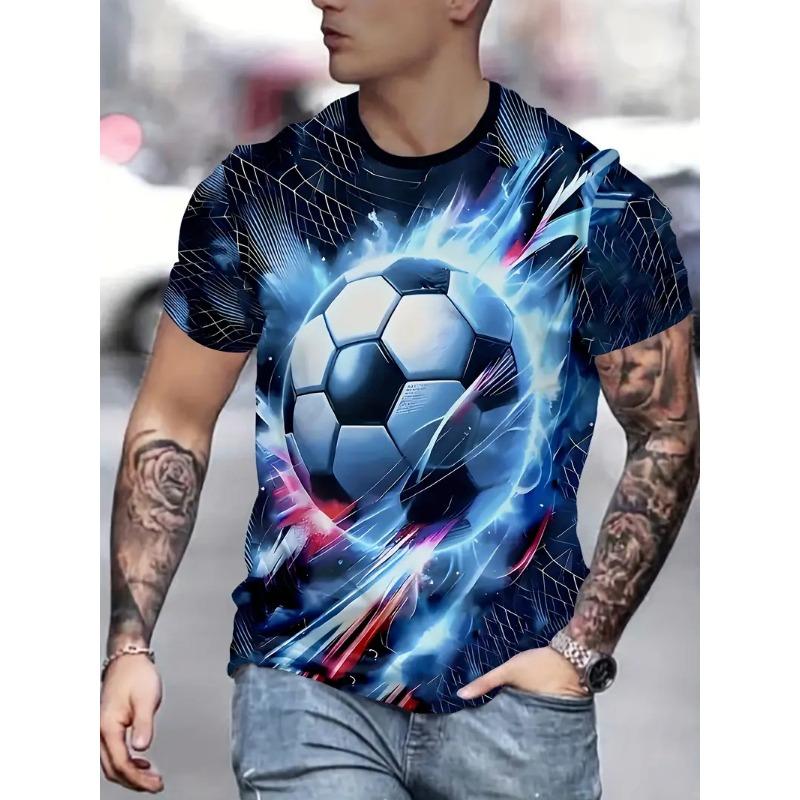 Herren Fußball Print T-Shirt Sportliches Kurzarm Rundhals T-Shirt für Sommer Outdoor Fitness Training Herrenbekleidung
