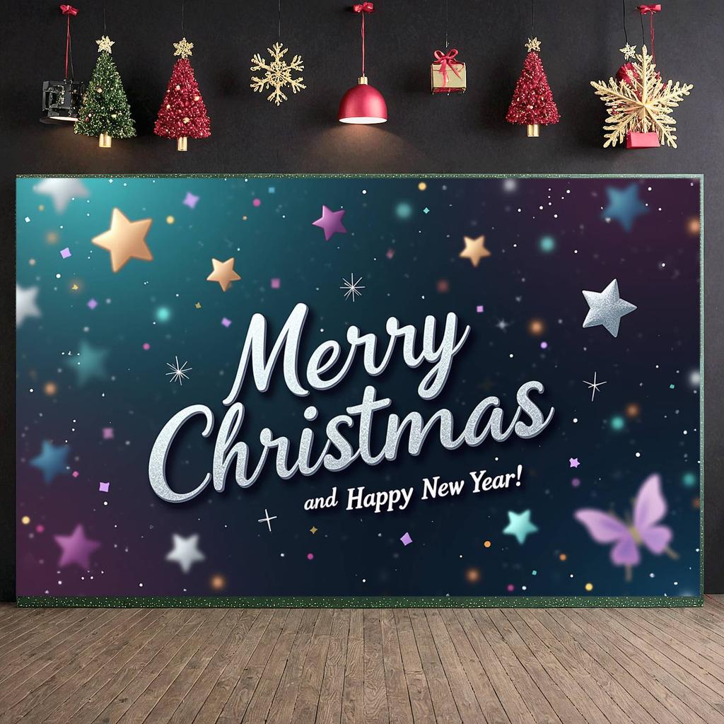 Merry Christmas Banner Starry Theme Celebration Banner Xmas Banner Decorative Pattern For Office Decor Family Reunion New Year