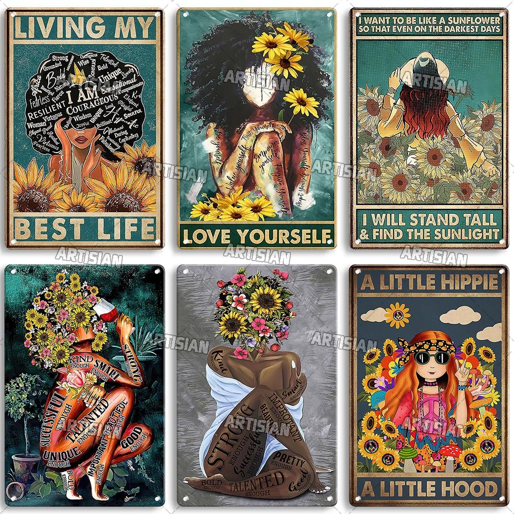 Artisian Gypsy Metal Plate Hippie Tin Plaque GIRL SUNFLOWER Decorative Sign Wall Decor Garage Bar Pub Club Hotel Kitchen Home