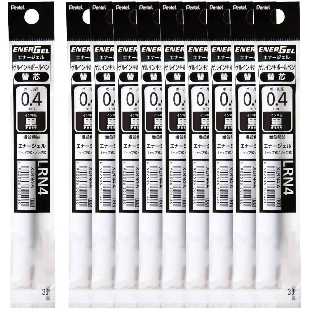 Pentel Ballpoint Pen Refill, Energel, 0.4mm, XLRN4-A, Black, 10