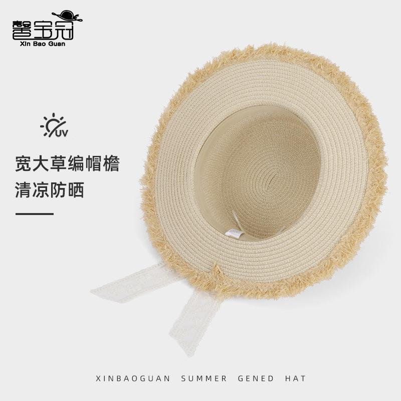Sweet bow straw hat summer seaside vacation sun hat big brim straw visor children