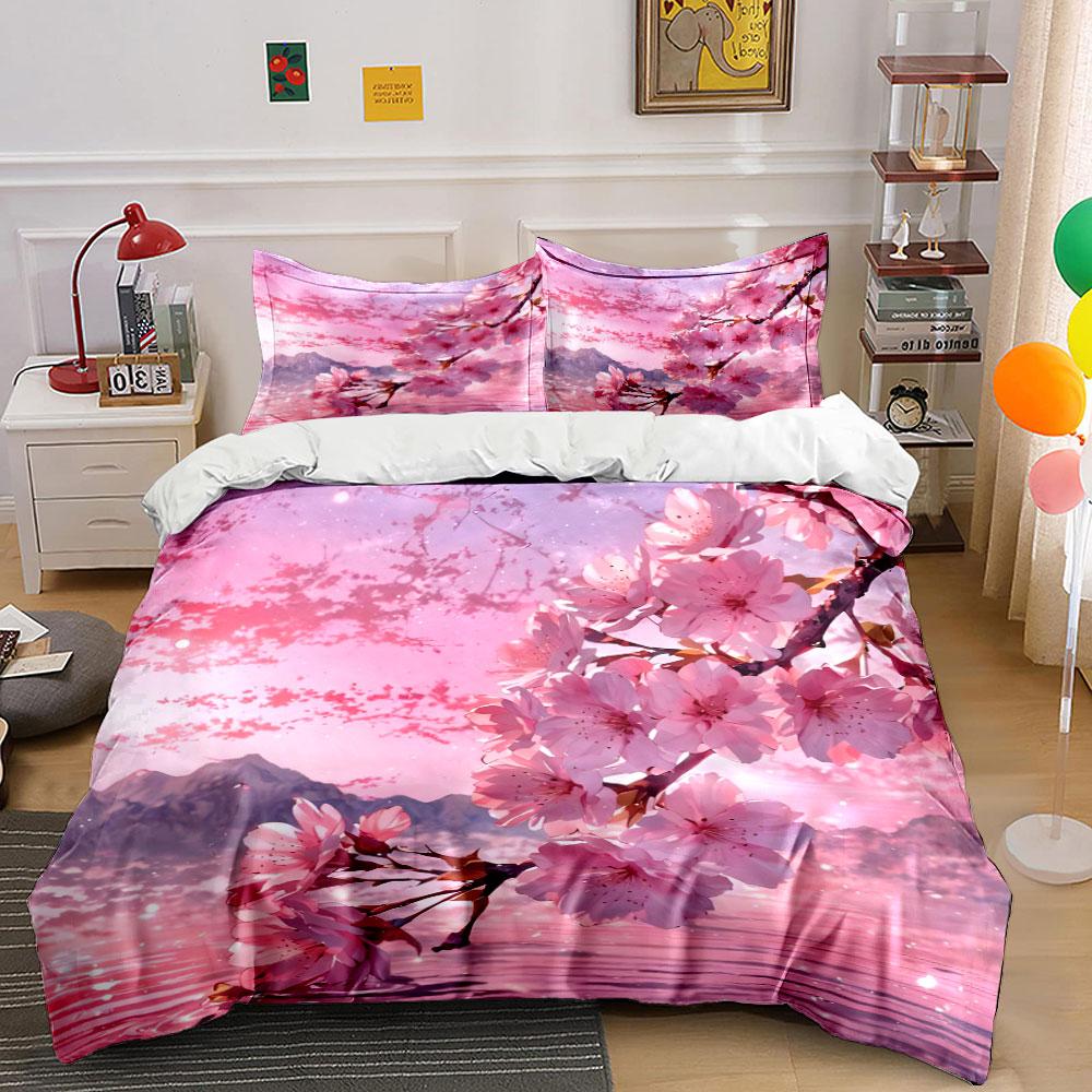 Cherry Blossom Art Decor Set Soft Skin-Friendly Bedding Set Includes 1 Duvet Cover And 2 Pillowcase Gift