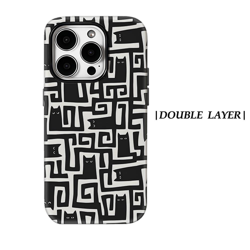 Maze Black Cat Phone Case for IPhone 17AIR 16E 16 15 14 13 12 11 17 Pro Max Plus Double-layer Back Cover