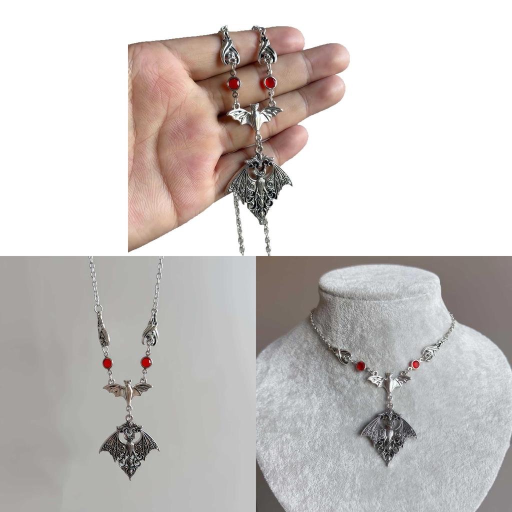 Gothic Bat Pendant Necklace For Women With Alloy Cross Chain Halloween Jewelry