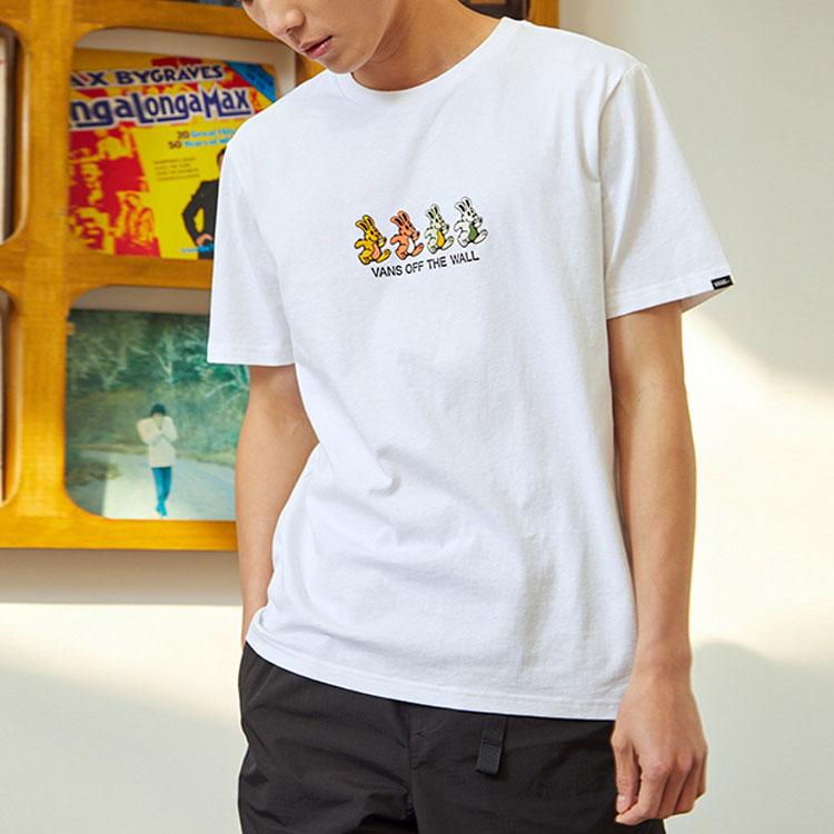 Vans Colorful Rabbit Print Sports Casual Breathable Round Neck Short Sleeve T-Shirt Unisex Tops White VN0A7PYPWHT